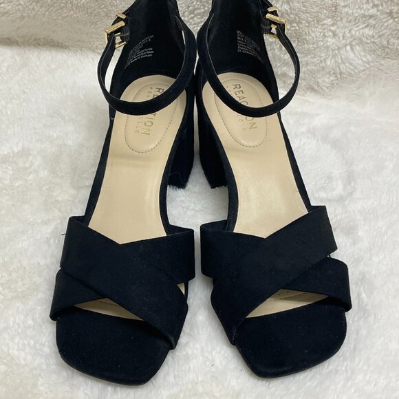 Kennth Cole Women's Black, faux suede, ankle strap, squared toe, 2" heels - Picture 1 of 10